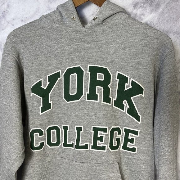Vintage York College Hoodie Sweatshirt Mens Small Cotton Exchange Gray F5 - Picture 1 of 9